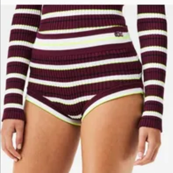 NWT LACOSTE X VENUS WILLIAMS EleVen Striped Retro Cotton Lounge Shorts 6/38 Y2K - Picture 1 of 16